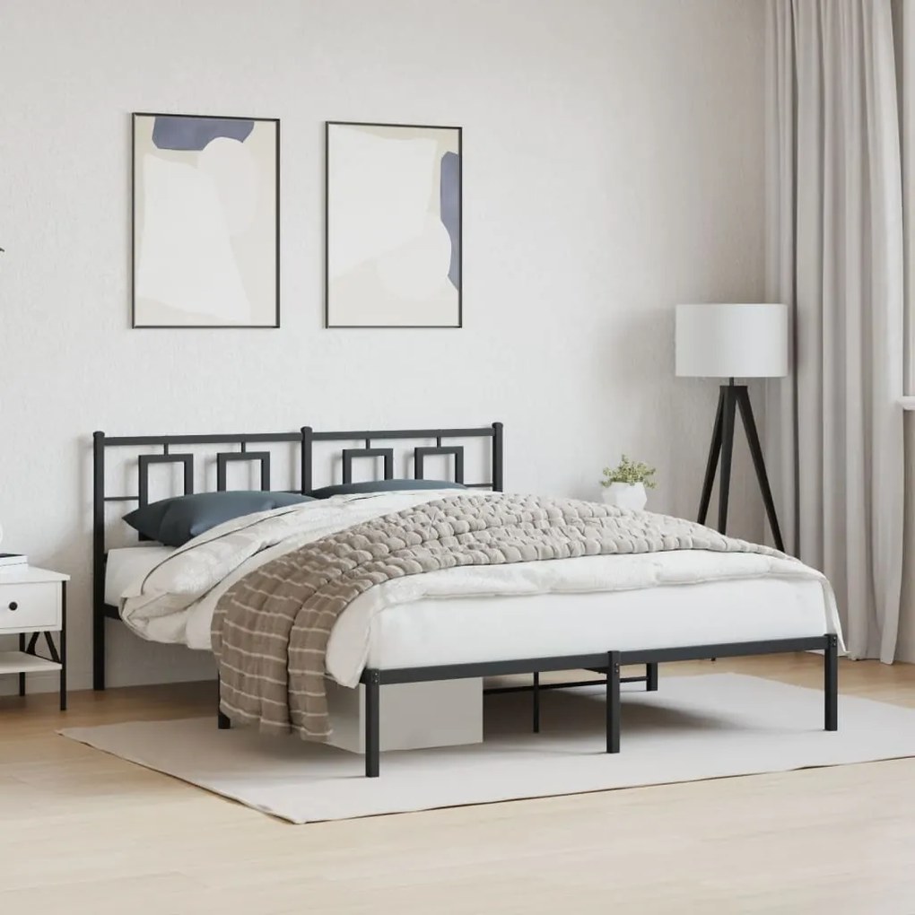 Estrutura de cama com cabeceira 160x200 cm metal preto