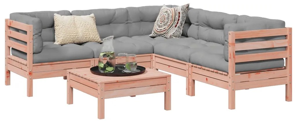 vidaXL 6 pcs conj. sofás jardim c/ almofadões madeira abeto-de-douglas