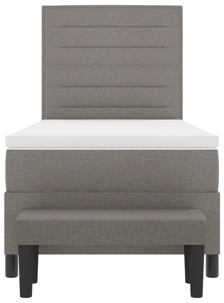 Cama Box Spring com Colchão e Banco Cinza 80x200 cm Tecido