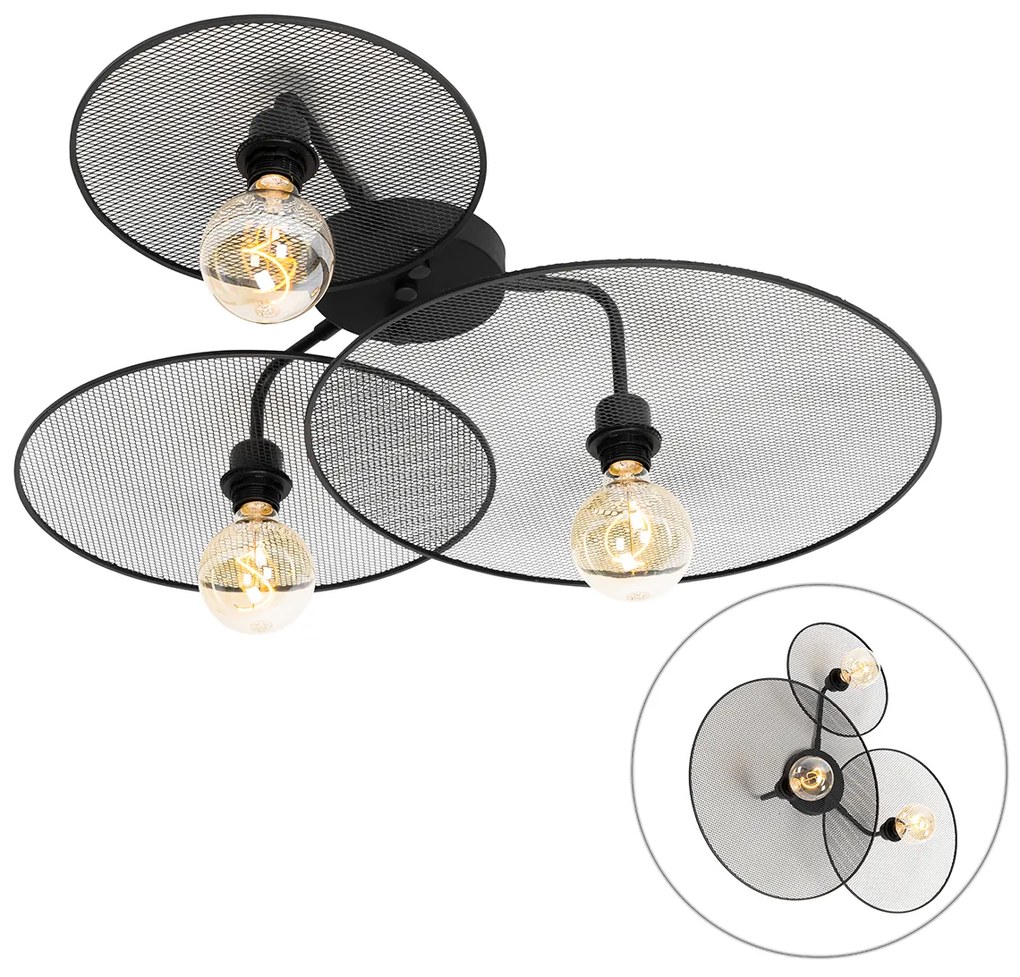 Candeeiro de parede design preto com rede 3 luzes - Jane