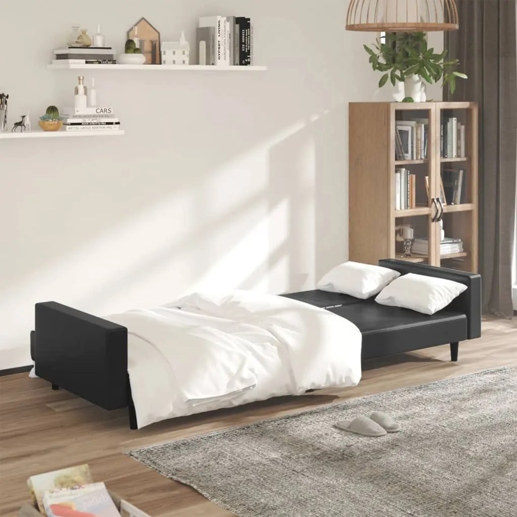 Sofá-cama de 2 lugares couro artificial preto