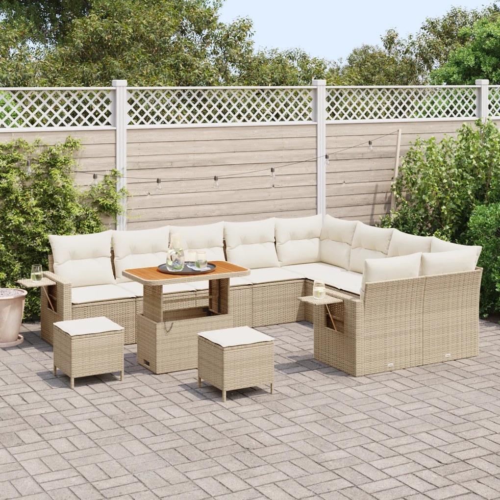 Conjunto de Sofá de Jardim de 12 Peças com Almofadas Bege de Rattan Po