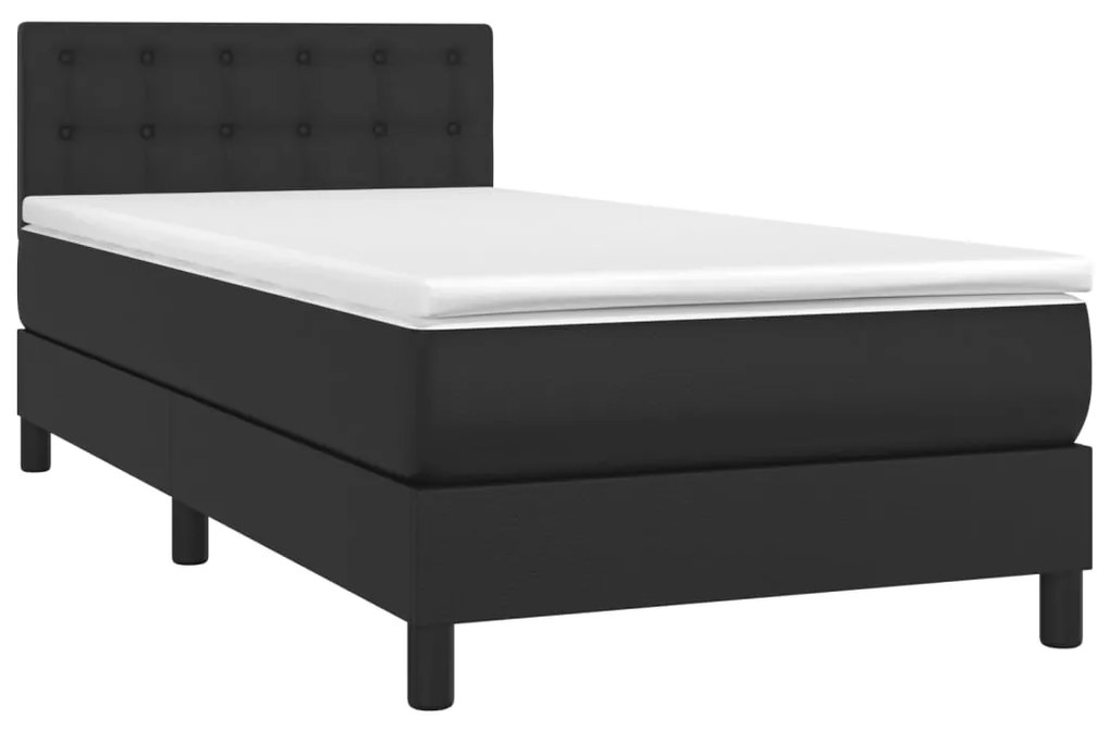 Cama box spring c/ colchão/LED 90x190 cm couro artificial preto