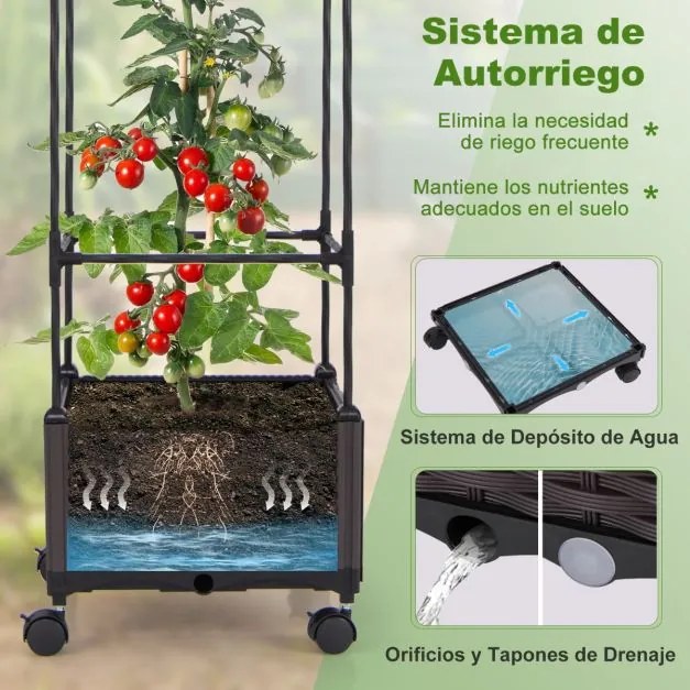 Floreira com treliça 170 cm Sistema de rega automático Rodas Vaso vertical para plantas trepadeiras Flores Vegetais