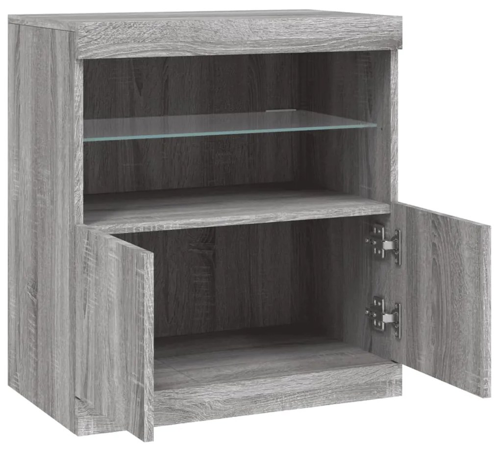 Aparador com luzes LED 60,5x37x67 cm cinzento sonoma