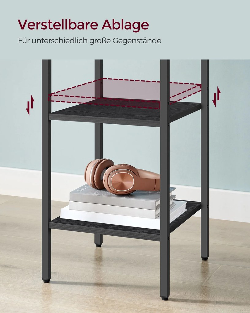 Mesa de cabeçeira com uma gaveta e 2 compartimentos abertos 35 x 35 x 70 cm Preta