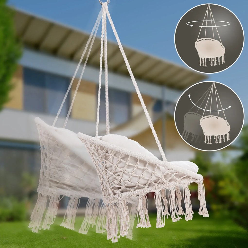 Cadeira suspensa 80x60x140cm redonda com almofadas creme