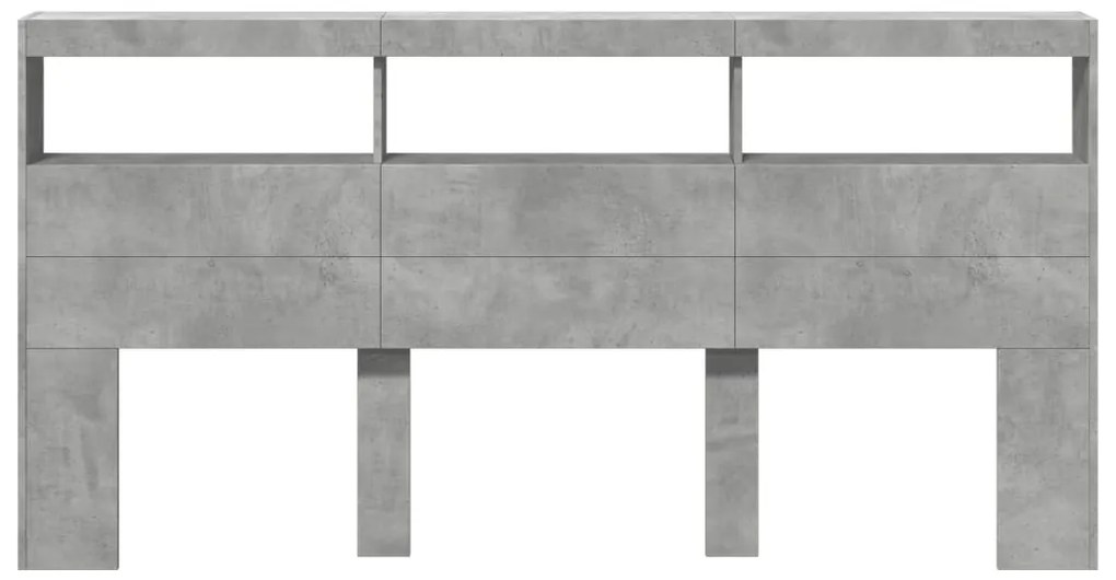 Armário de cabeceira c/ luzes LED 200x17x102cm cinzento cimento