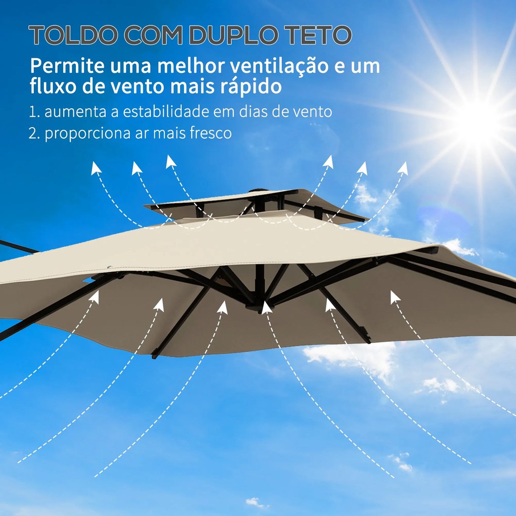 Chapéu de Sol de Alumínio Ø295x270 cm Chapéu de Sol Excêntrico com Man