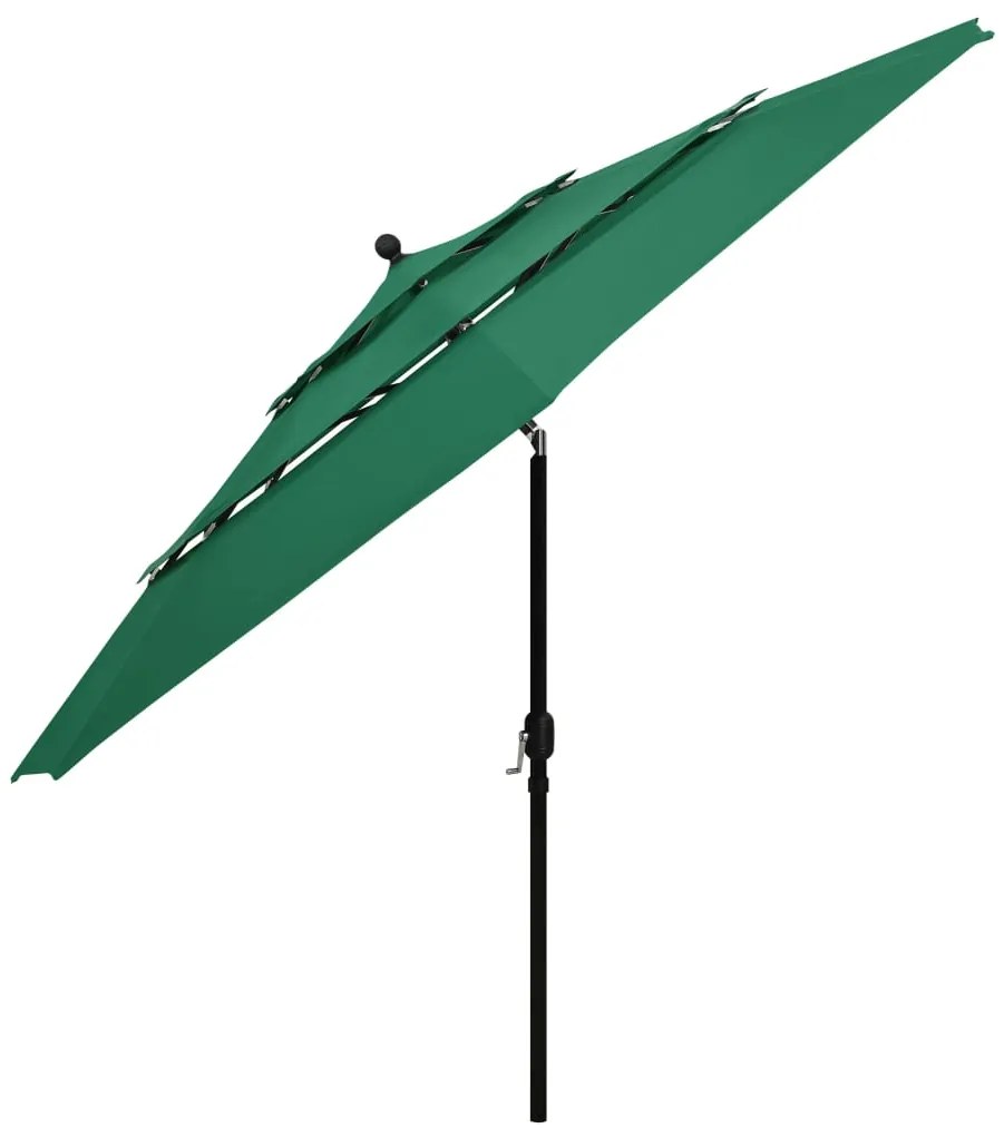 Guarda-sol de jardim 3 camadas c/ poste de alumínio 3,5 m verde