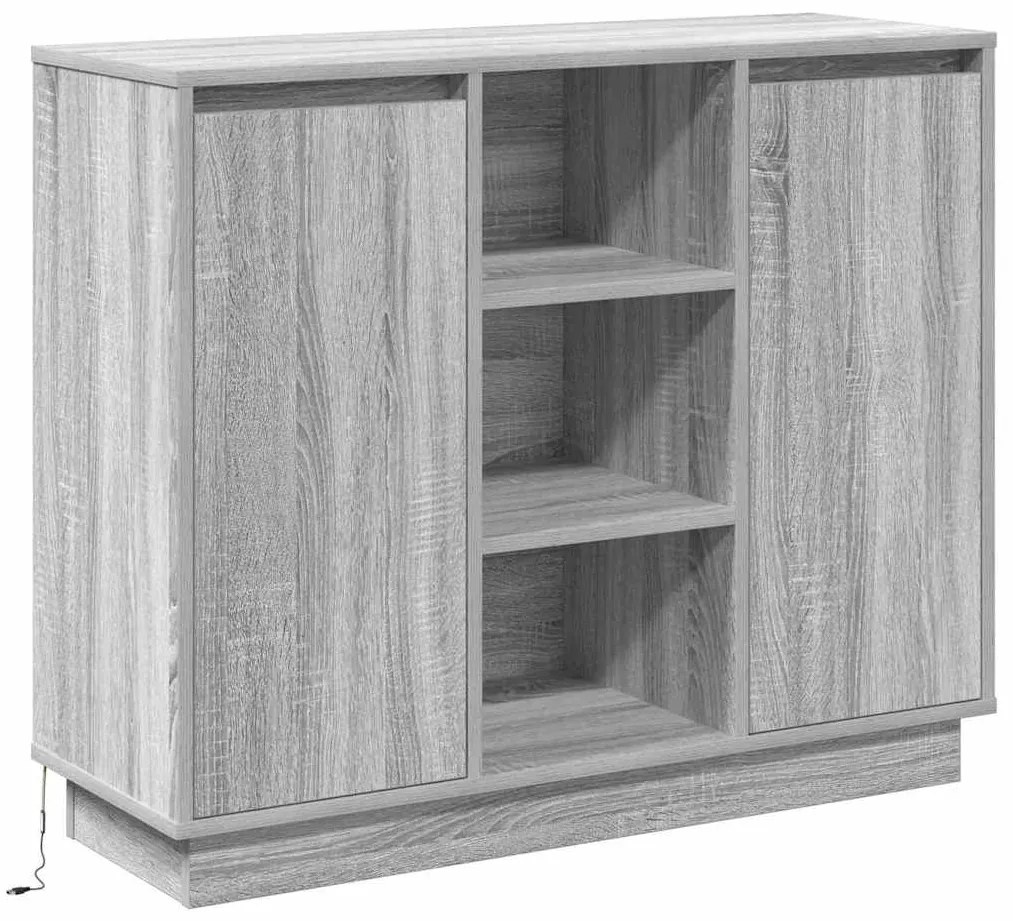 Sideboard com LED Cinza Sonoma 90x32x75 cm Madeira de Engenharia