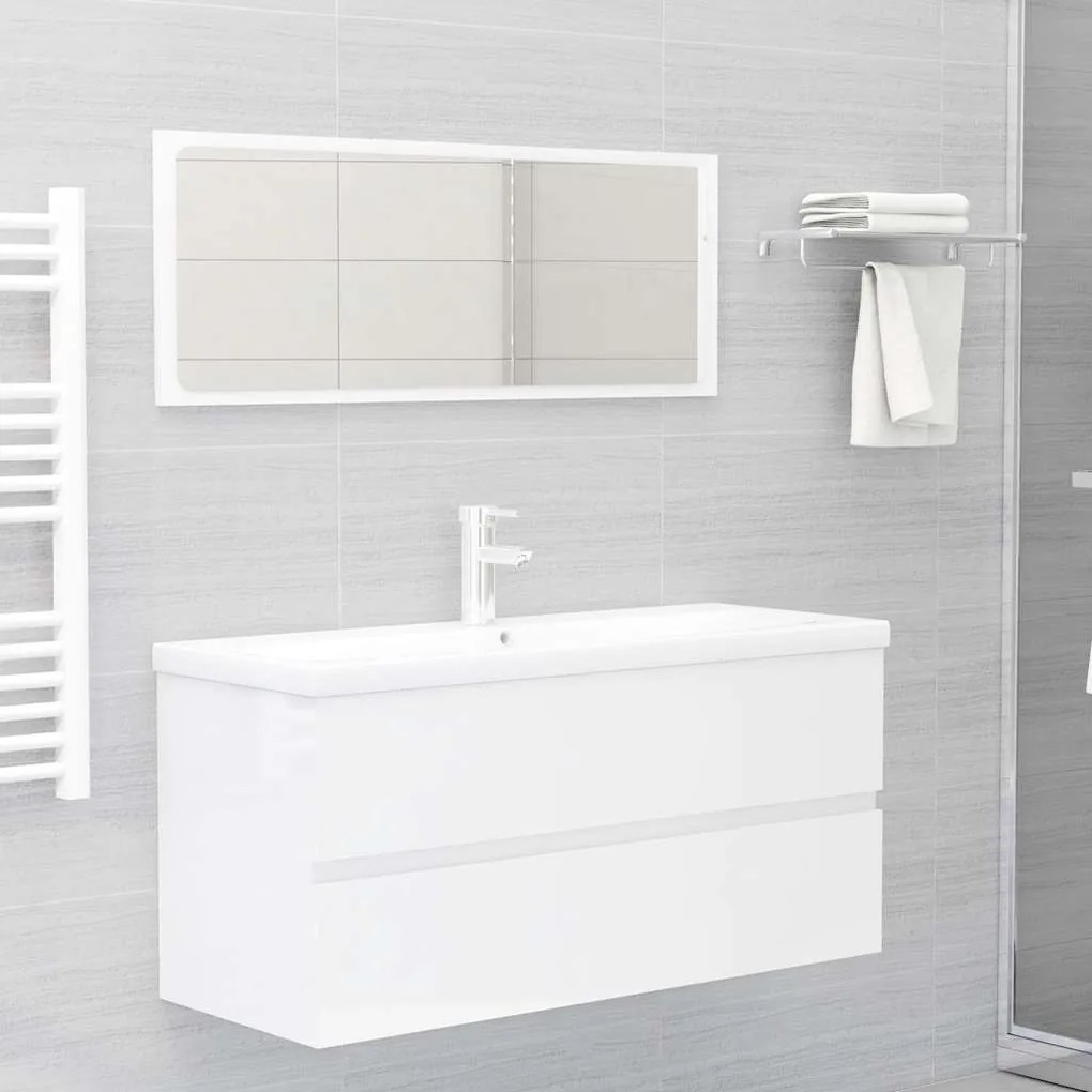 vidaXL 2 pcs conj. móveis casa de banho contraplacado branco brilhante