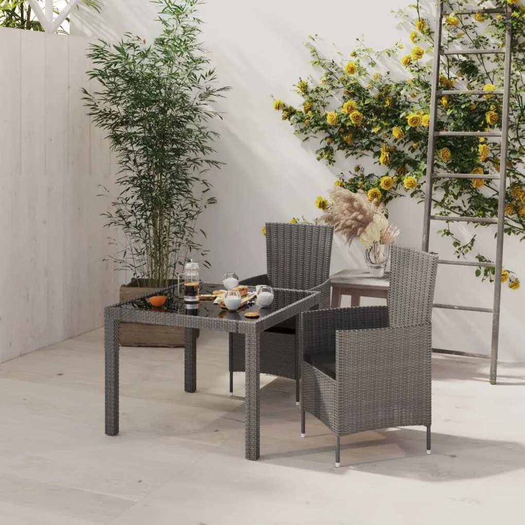 Conjunto jantar p/ exterior com almofadões 3 pcs vime cinzento