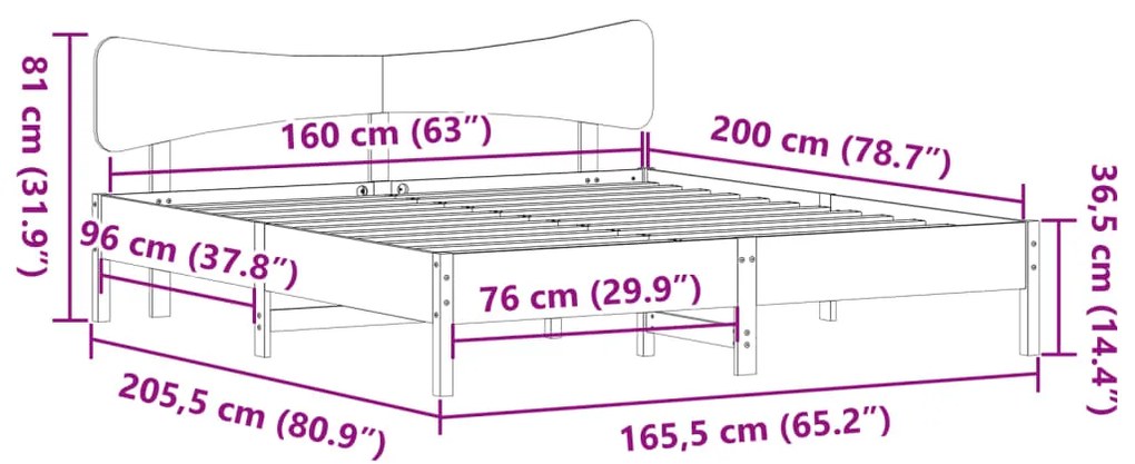 Cama sem colchão 160x200 cm madeira de pinho maciça branco