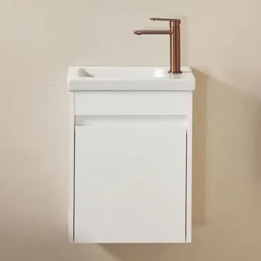 Conjunto De Móvel De Casa De Banho Em Madeira Com Lavatório Integrado Narek Branco & Sem Espelho & Ouro Rousa ↑20 Cm - Sklum
