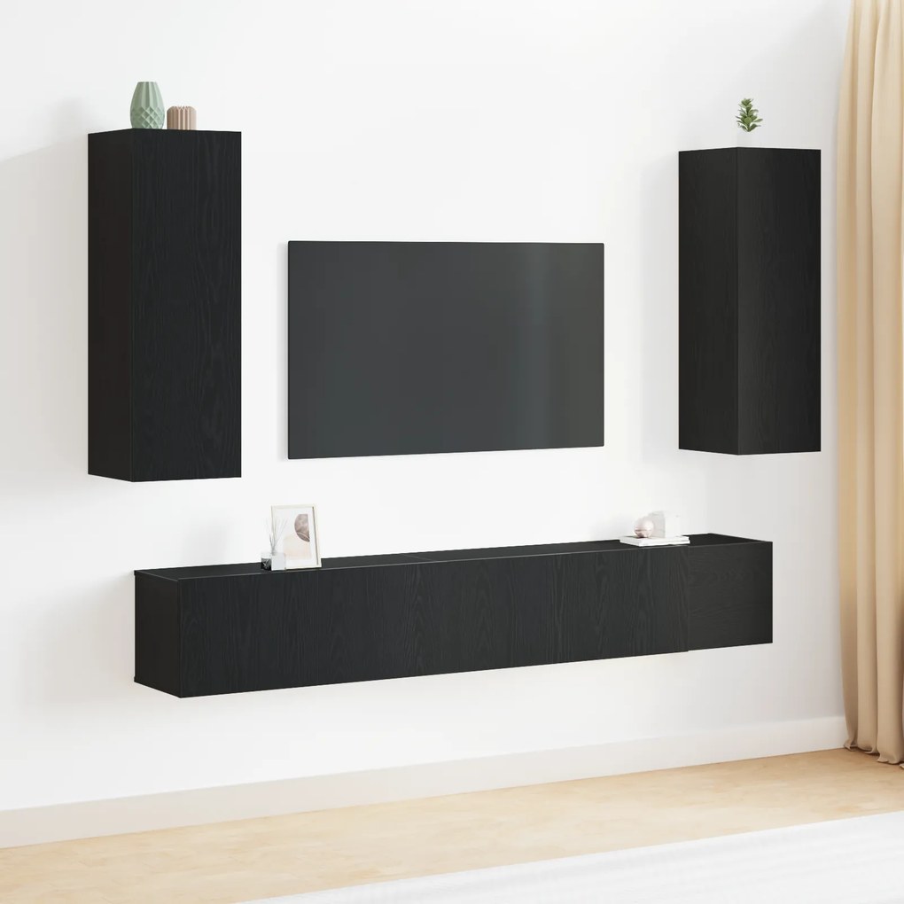 Conjunto de Armário para TV de 5 Peças Carvalho Preto Madeira Engenhada
