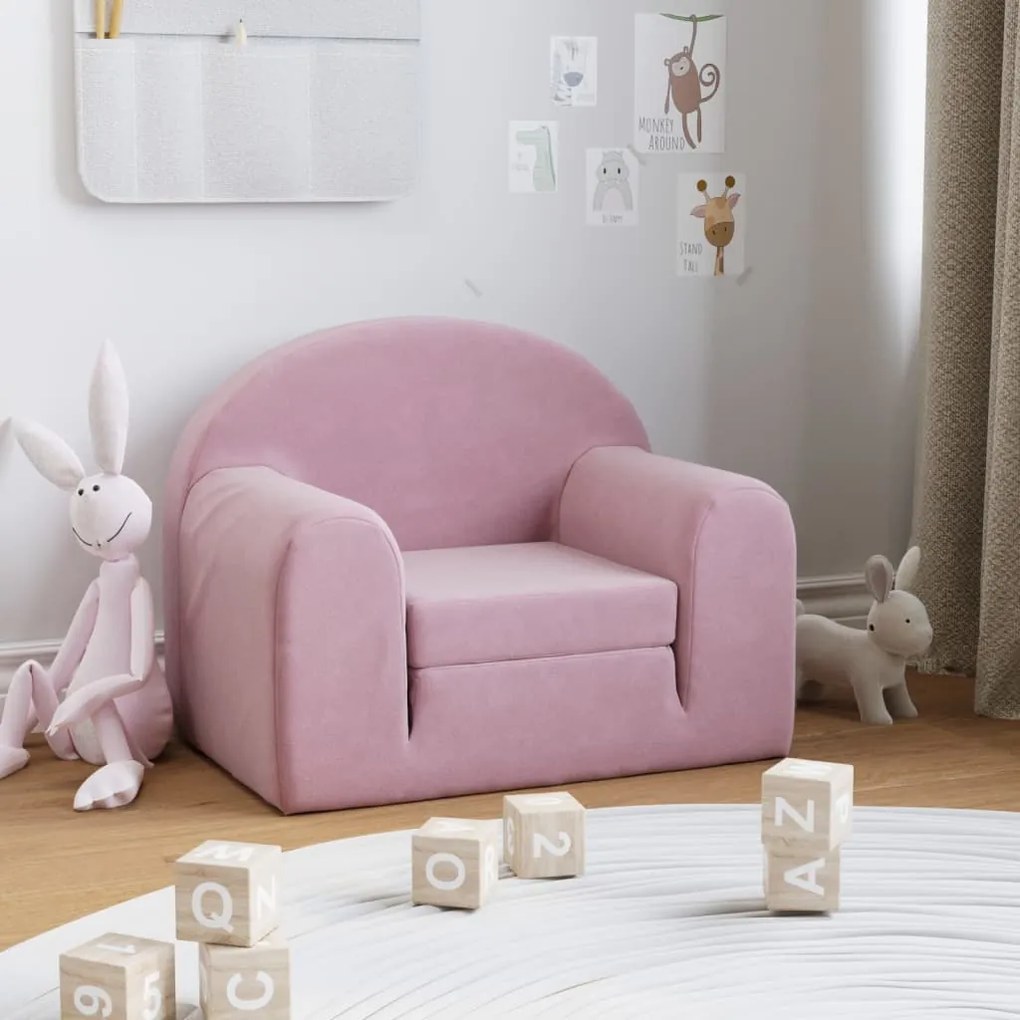 341802 vidaXL Sofá infantil de pelúcia rosa