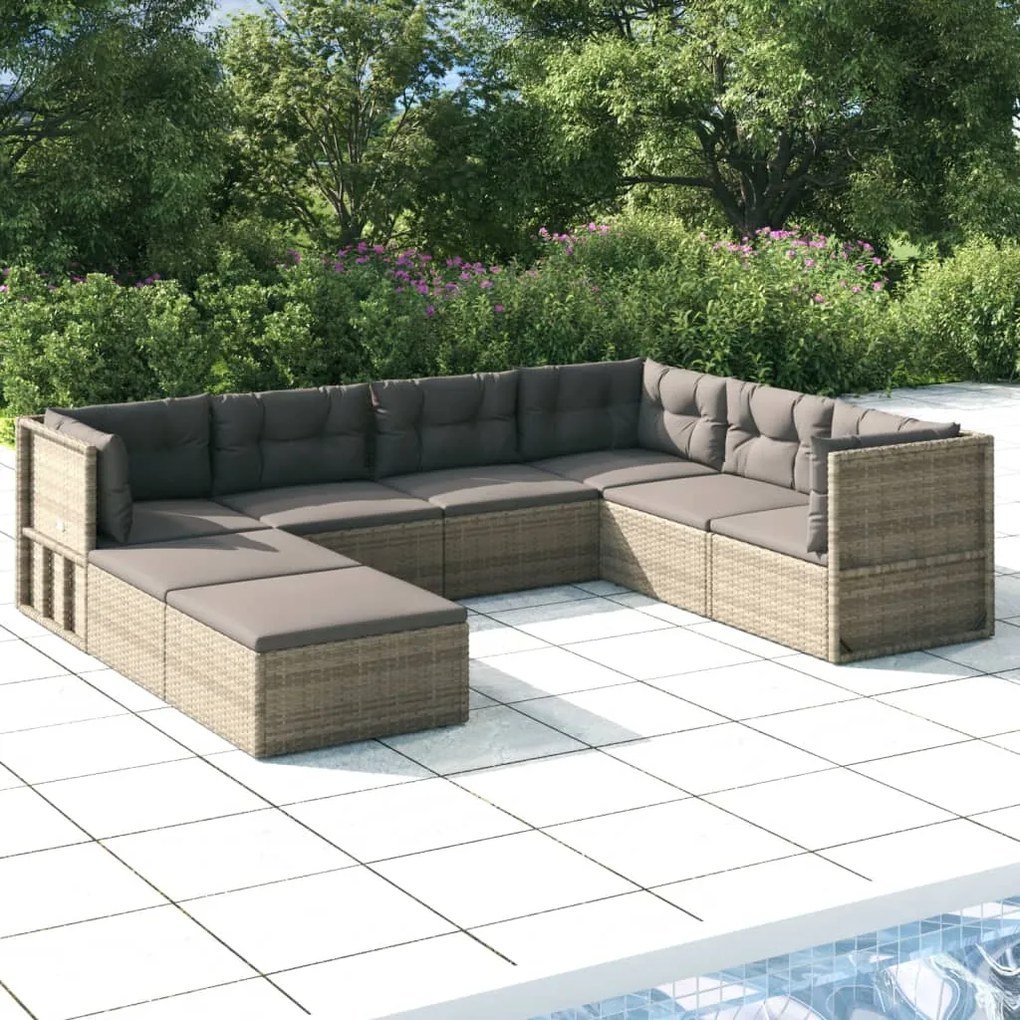 vidaXL 8 pcs conjunto lounge de jardim c/ almofadões vime PE cinzento