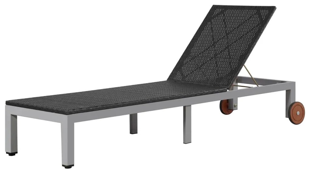 vidaXL Espreguiçadeira com rodas vime PE preto