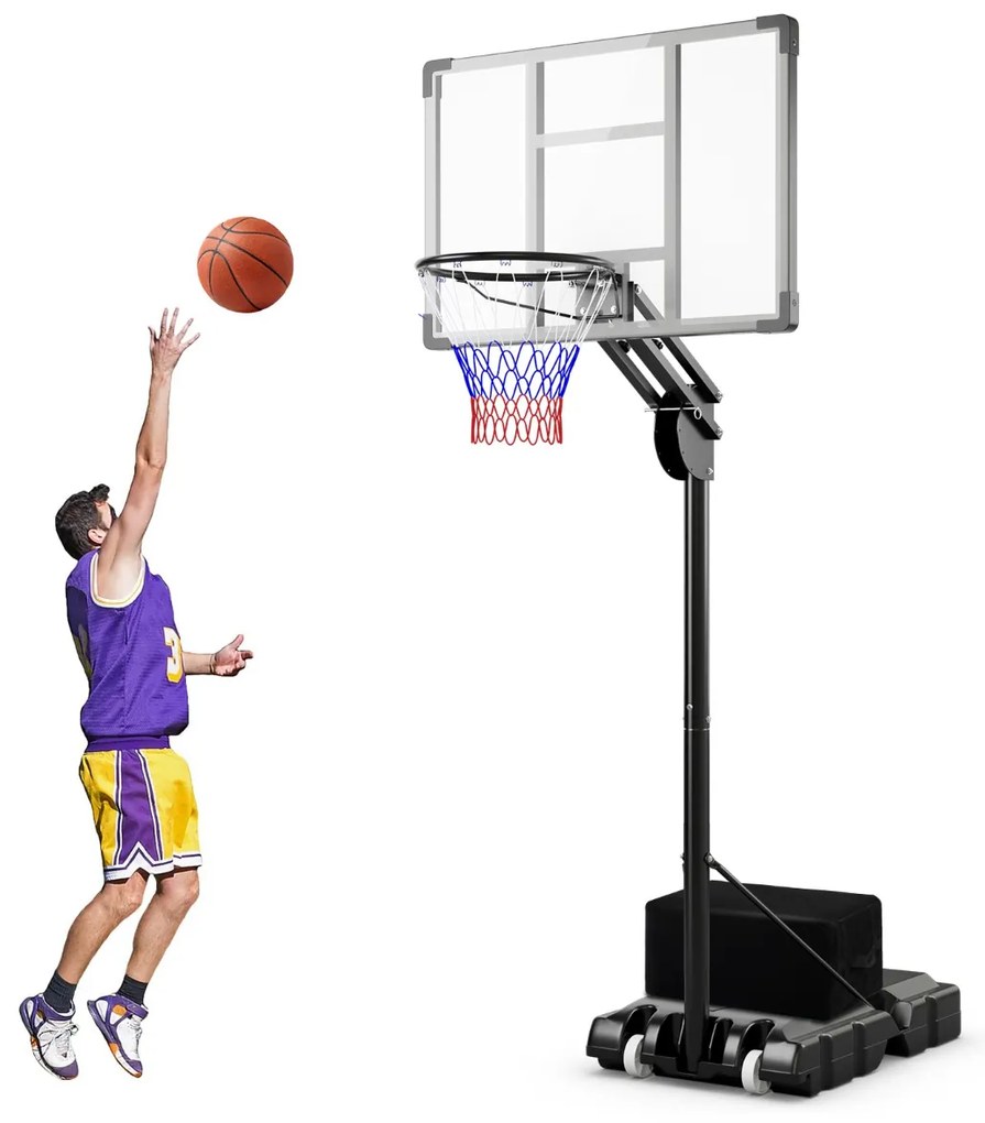 Suporte de basquete ajustável em altura, cesta de basquete com suporte e 2 rodas 105-260 cm preto