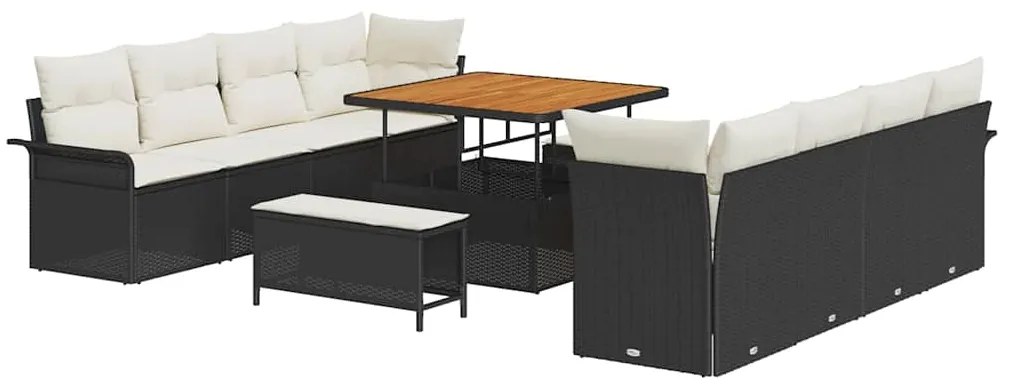 Conjunto de Sofá de Jardim vidaXL 11 Peças com Almofadas Pretas em Rat