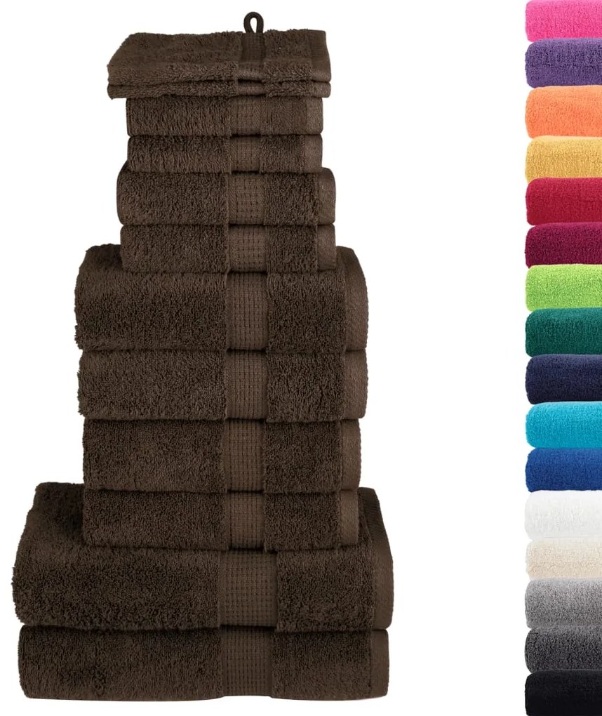 12pcs Conjunto toalhas banho premium SOLUND 600 gsm castanho