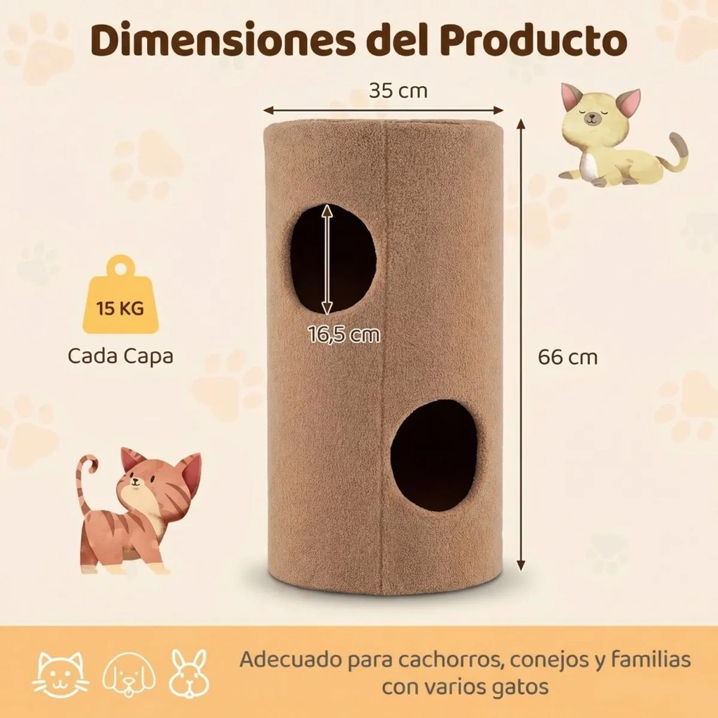 Casa-árvore para gatos de 2 andares em forma de urso castanho 35 x 66 cm (Diâmetro x AL), tapete de sisal para arranhar, caverna escondida, barril, br