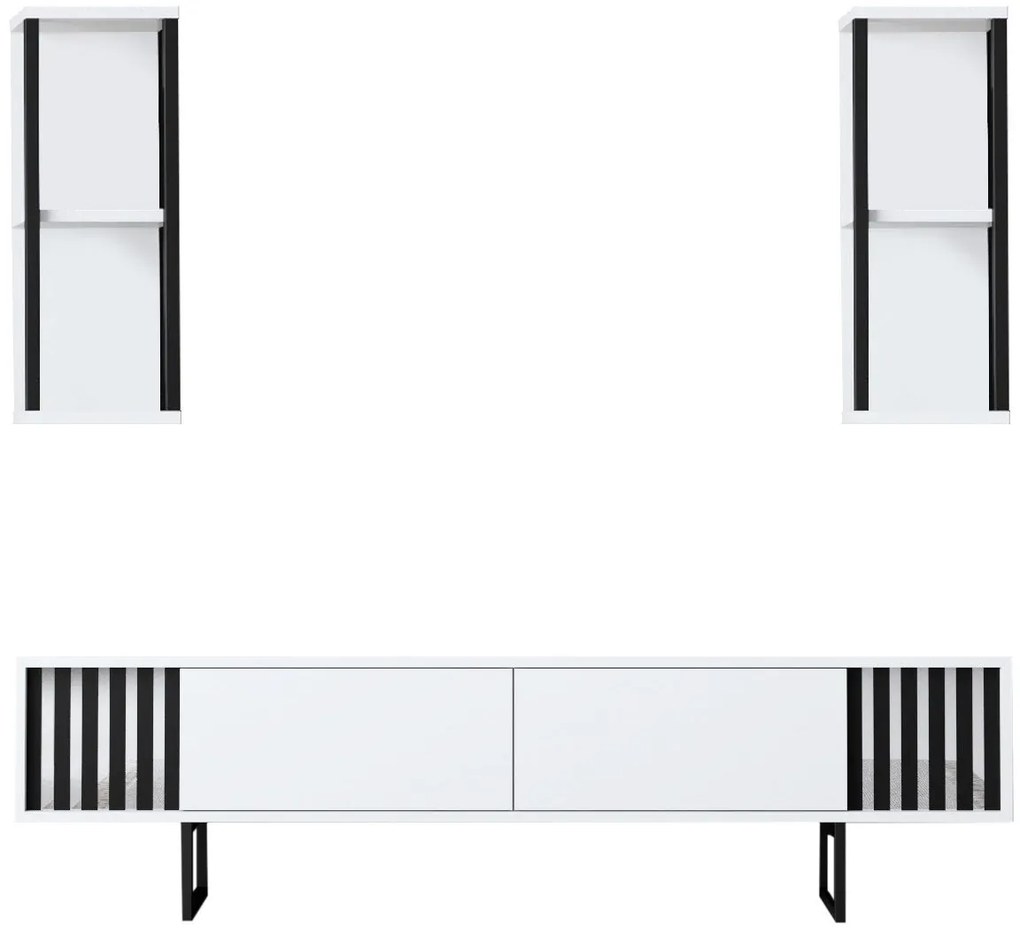 Conjunto de Mobiliário de Sala Chrome Line Set – Branco/Preto – Espess