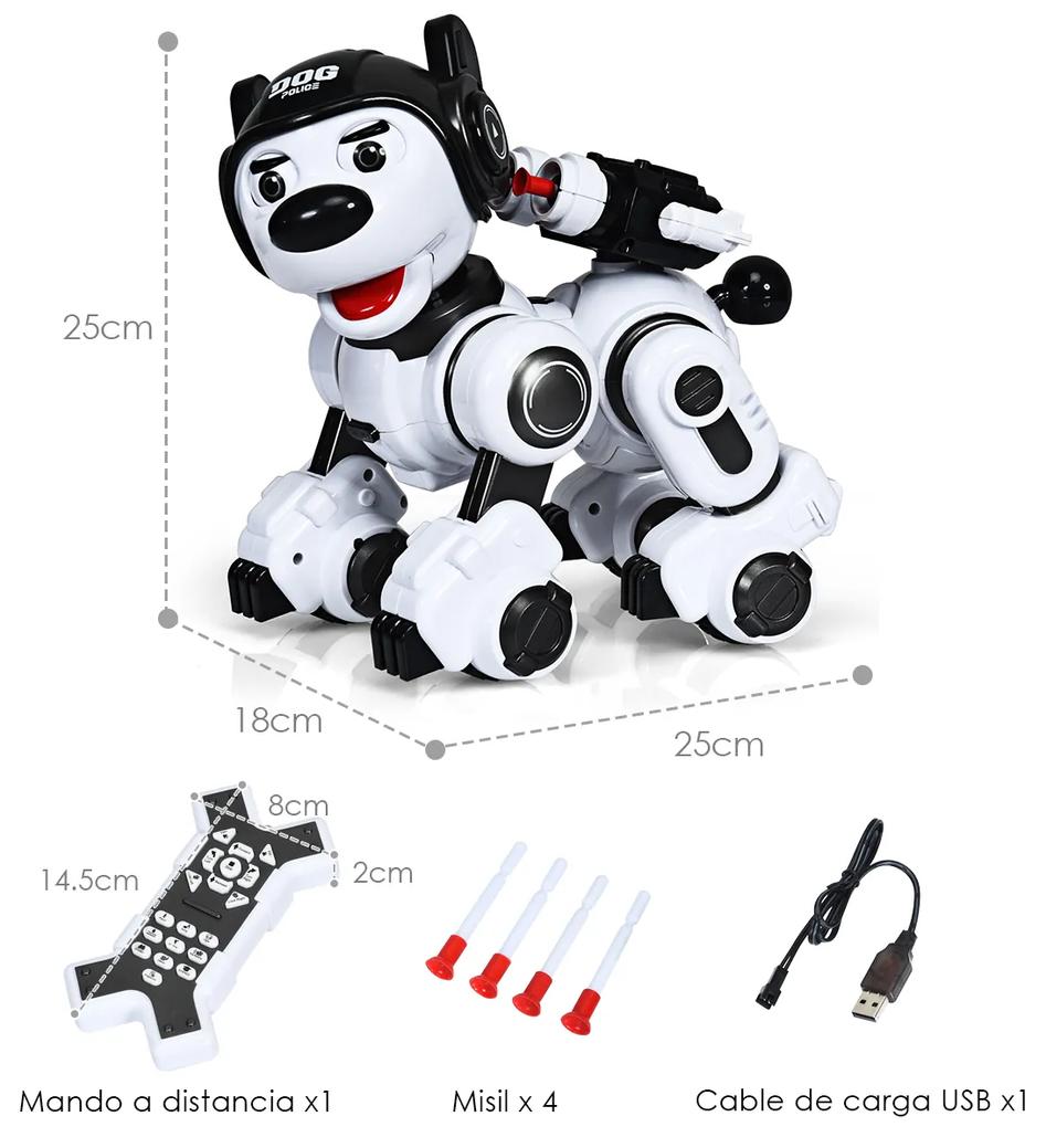 Robô Cão para Crianças Robô Inteligente com Controle Remoto Função Música Dança Piscando Tiro Brinquedo Interativo 18 x 25 x 25 cm Preto