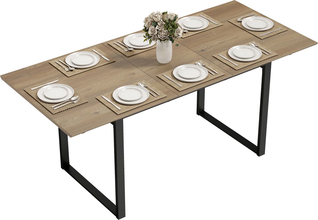 Mesa de jantar retangular extensível com extensão de 140 a 180 cm para 6 a 8 pessoas (CADEIRAS NÃO INCLUIDAS), com efeito de madeira natural, preto