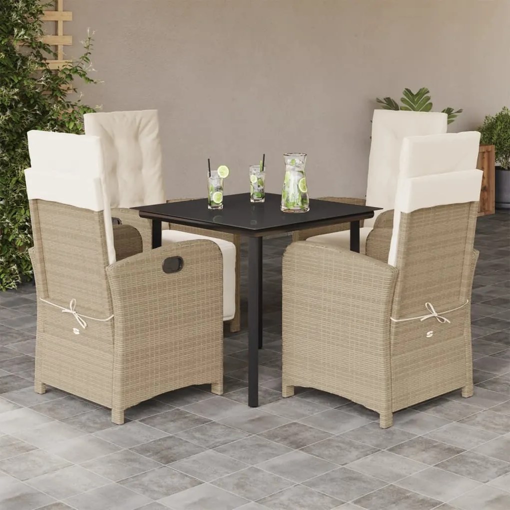 vidaXL 5 pcs conjunto de jantar p/ jardim com almofadões vime PE bege