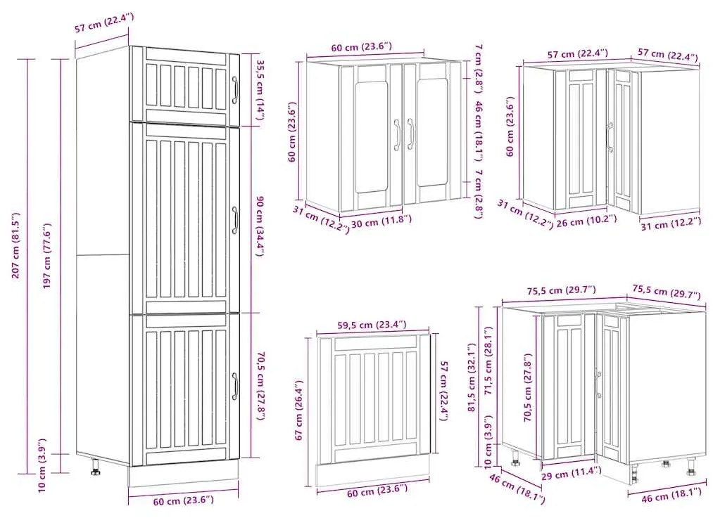 14 peças armário de cozinha conjunto Lucca concreto cinza