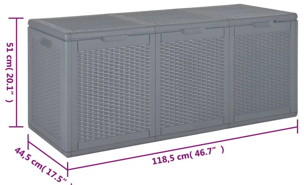 Caixa de arrumação para jardim 270 L vime PP cinzento