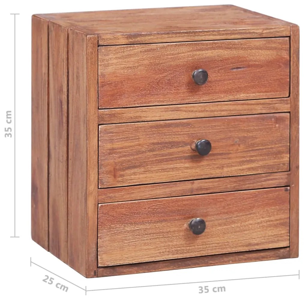 Mesa cabeceira 3 gavetas 35x25x35 cm madeira de mogno maciça