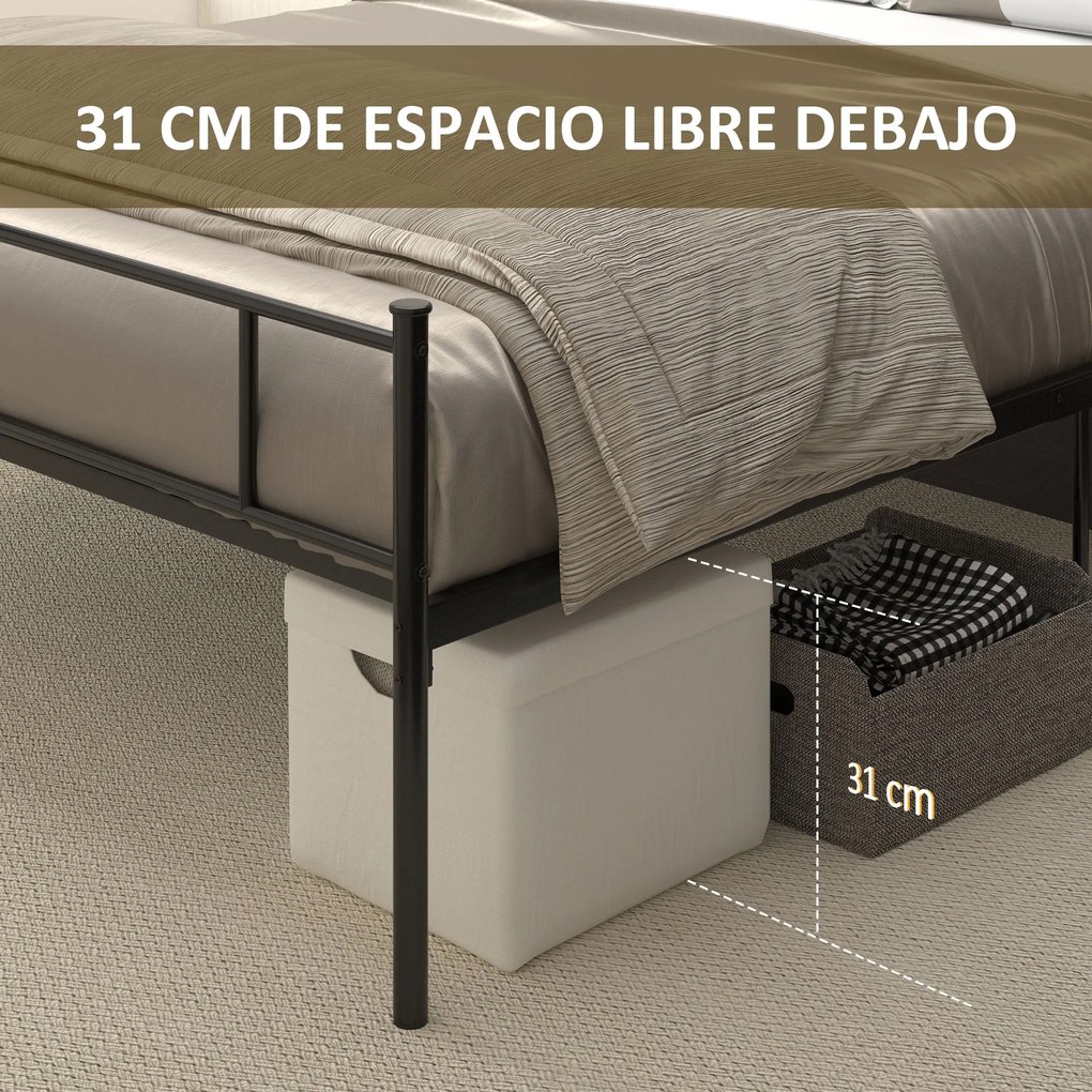 HOMCOM Estrutura de Cama Dupla de Metal para Colchão 150x200cm com Cab