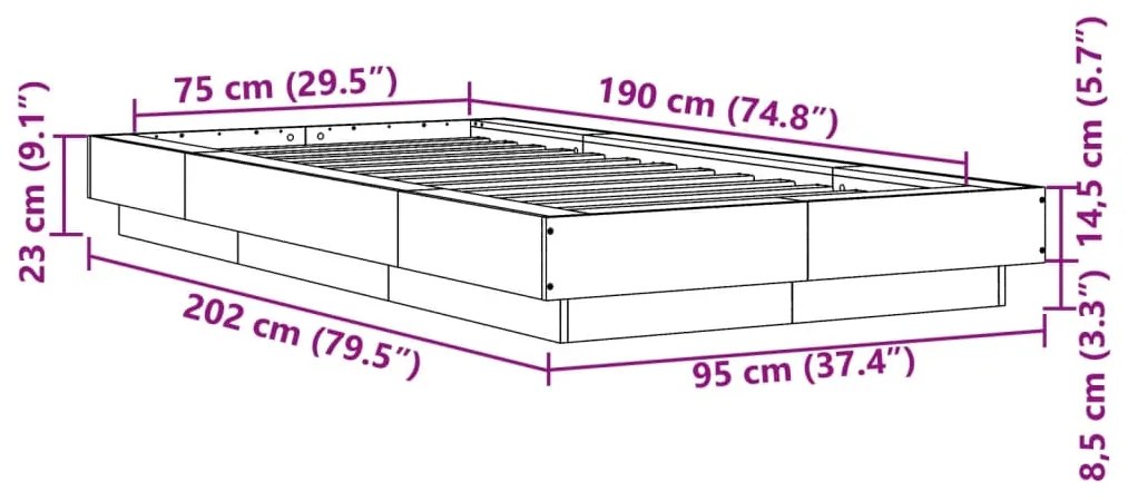 Estrutura de cama 75x190cm derivados de madeira carvalho sonoma