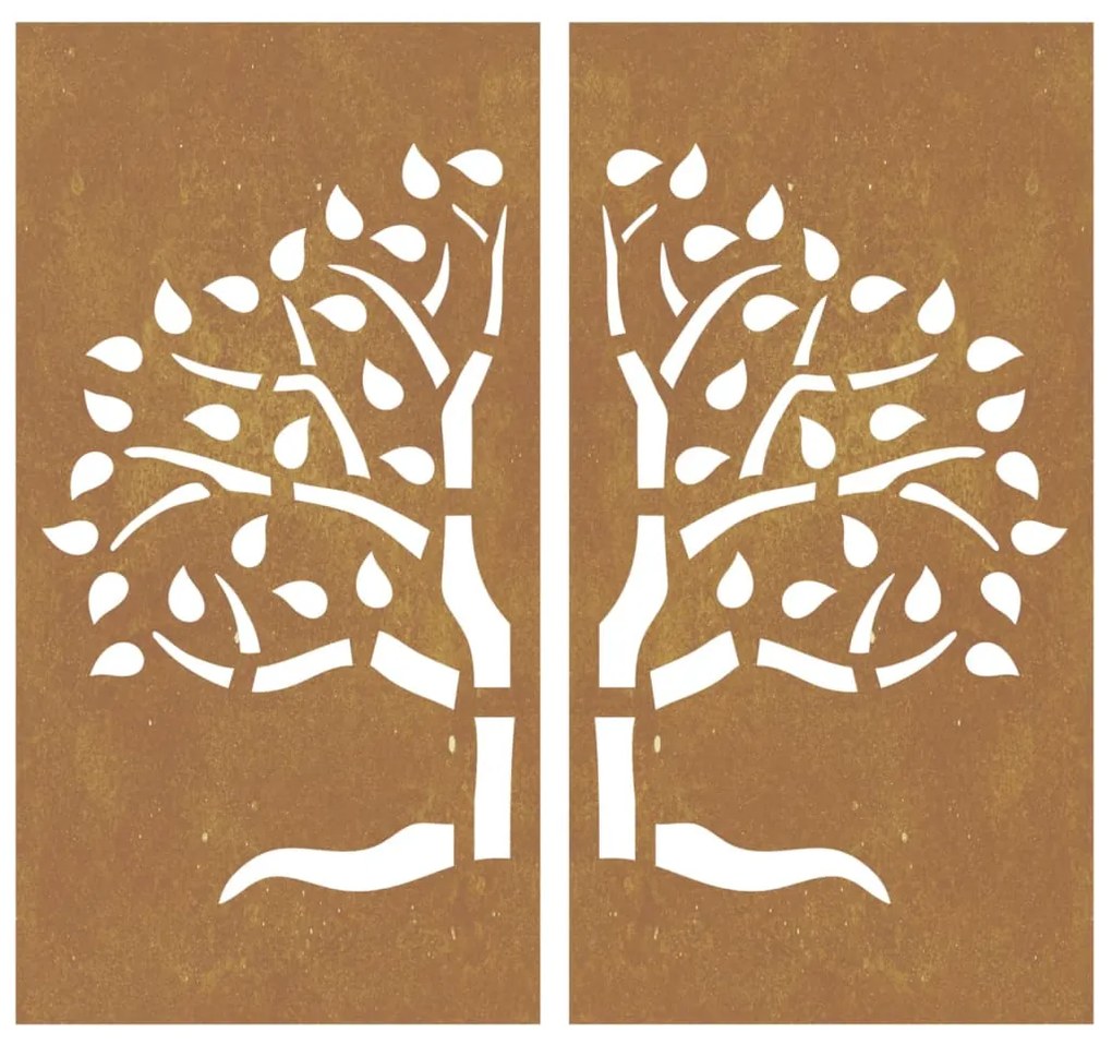 Decoração muro de jardim 2pcs 105x55cm aço corten design árvore