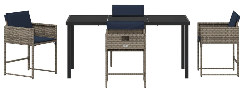 Conjunto de Jantar de Jardim de 5 Peças com Almofadas Cinzas de Rattan