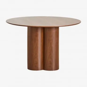 Mesa De Jantar Redonda Ø120 Cm Em Chapa E Mdf Athena Folheado De Nogueira - Sklum