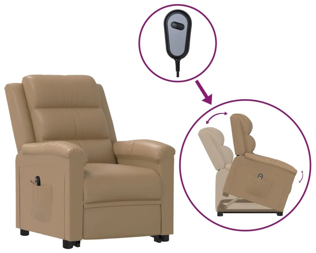 vidaXL Poltrona elevatória couro artificial cappuccino