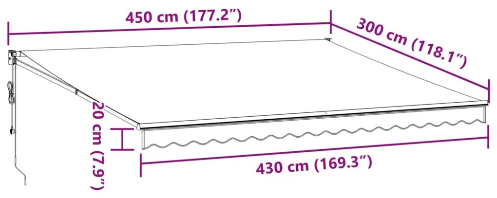 Toldo retrátil 4,5x3 m tecido e alumínio antracite e branco
