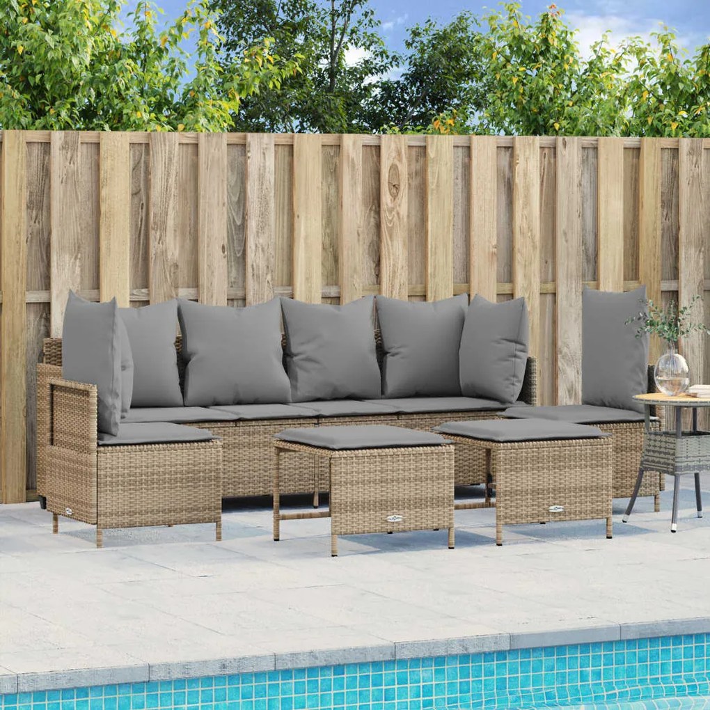 5 pcs conjunto de sofás p/ jardim com almofadões vime PE bege
