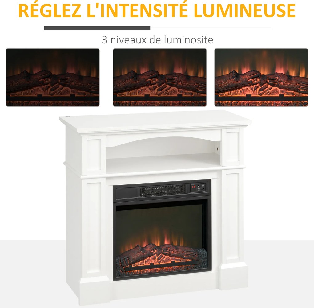 Lareira elétrica 80,5 x 32,3 x 80,5 cm com efeito de chamas LED e luminosidade regulável, com comando à distância - 1800 W - branca