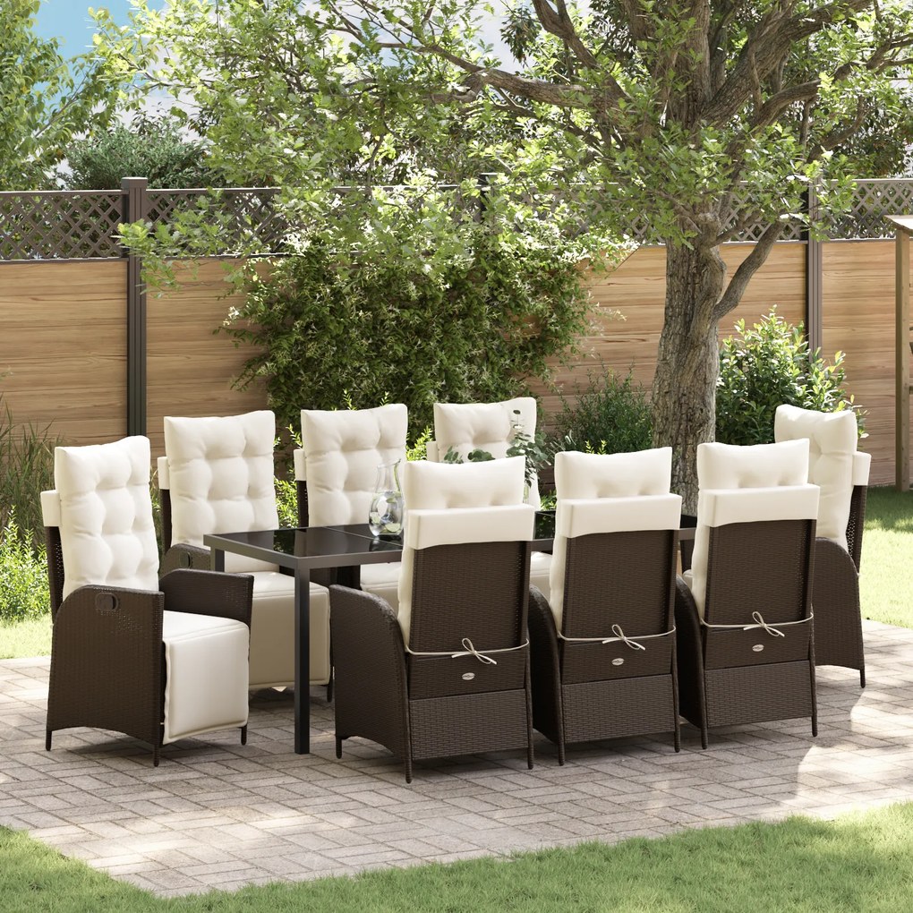 vidaXL Conjunto de Jantar de Jardim 9 Peças Rattan Poliéster Marrom