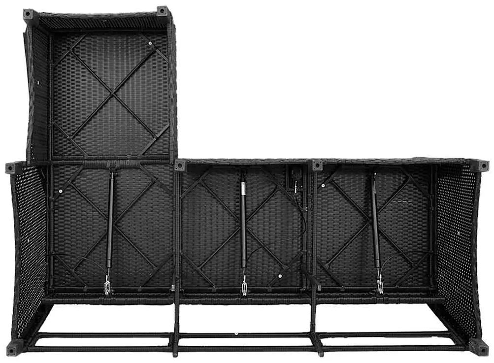 3pcs conjunto sofás de jardim com almofadões em L vime PE preto