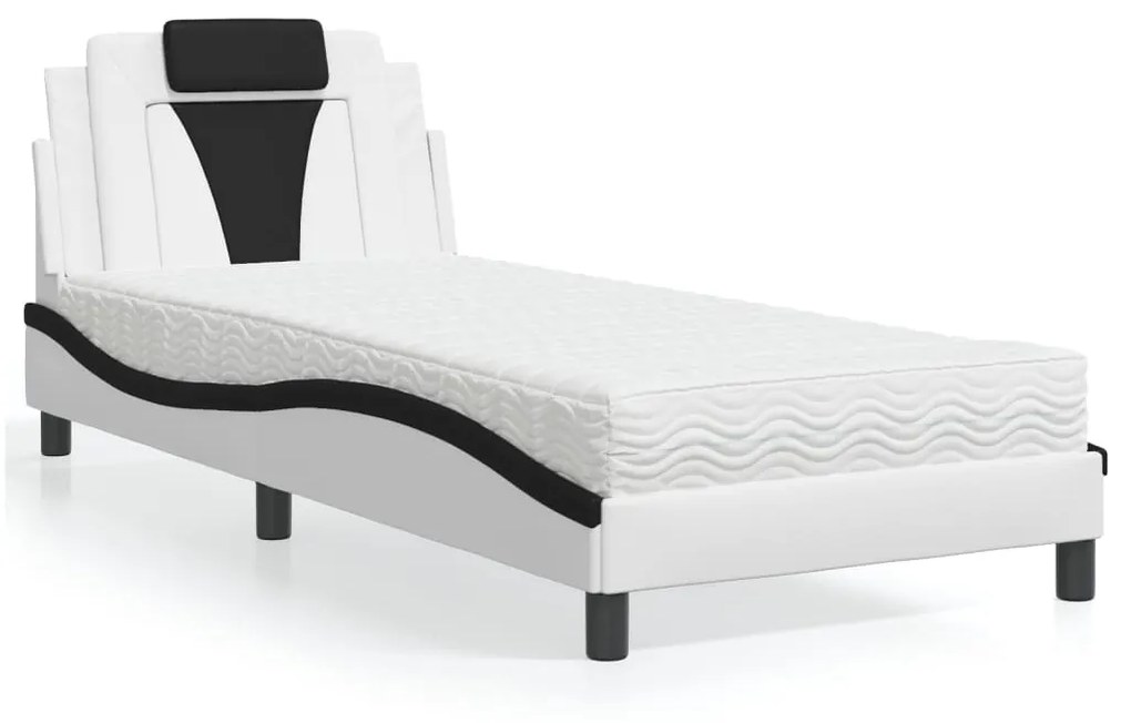 Cama com colchão 80x200 cm couro artificial branco e preto