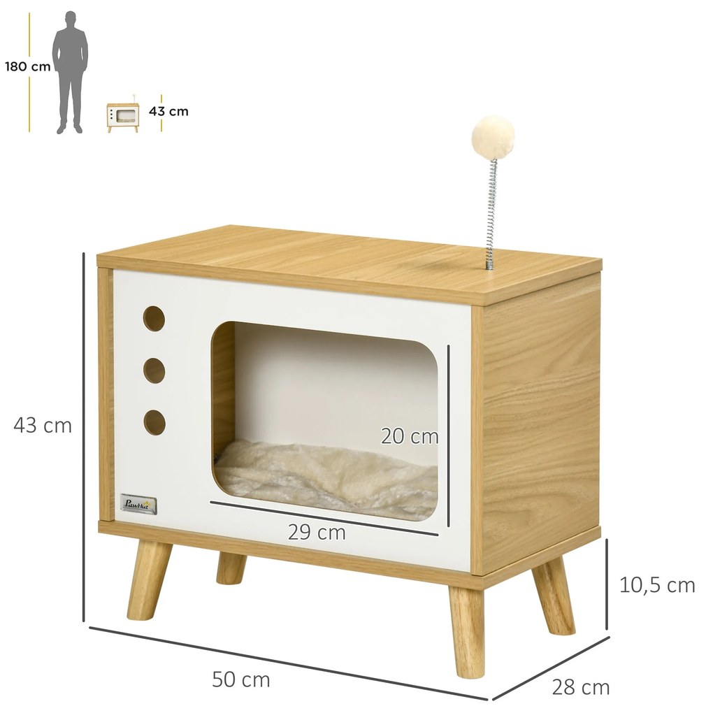 PawHut Mesa Auxiliar Cama Caverna para Gatos com Estilo Televisor Casa