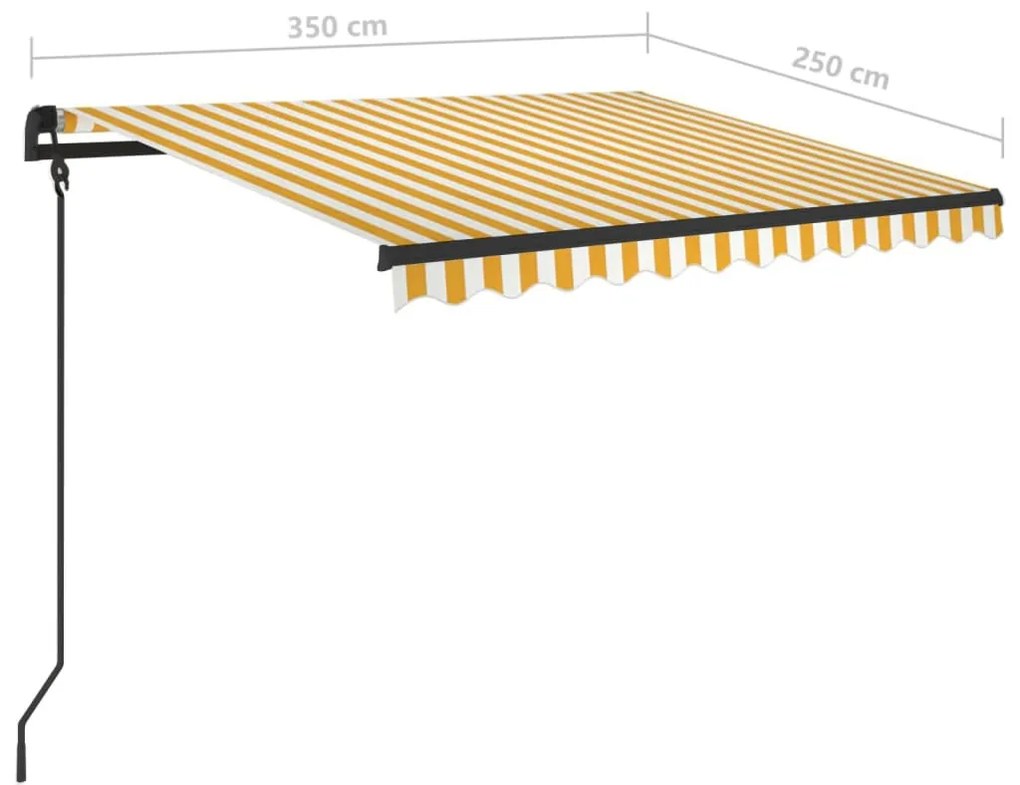 Toldo retrátil manual com postes 3,5x2,5 m amarelo e branco