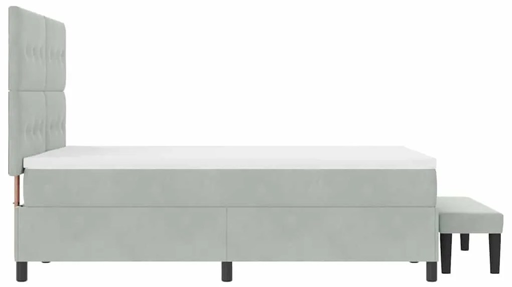 Cama Box Spring com Colchão &amp; Banco Cinza Claro 140x190 cm Veludo