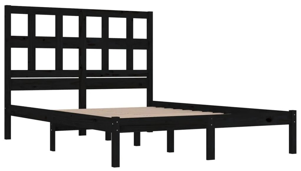 Estrutura cama casal pequena 4FT 120x190 cm pinho maciço preto